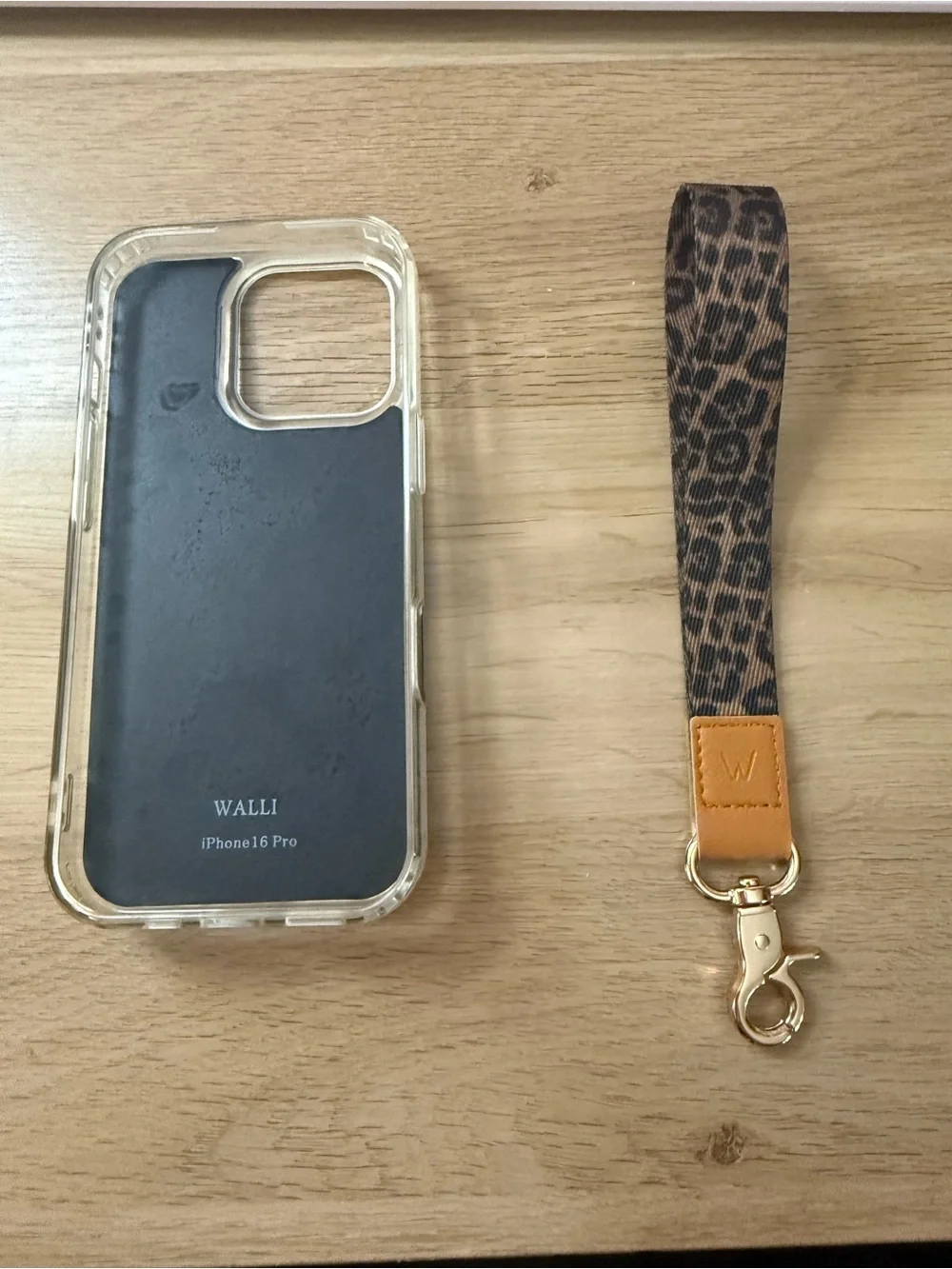 iPhone 16 Pro Leopard Print Card Slot Phone Case with Wrist Strap - Brown